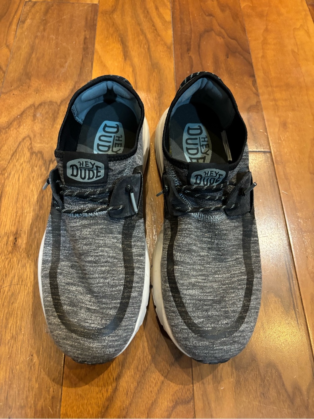 Hey Dude Men's Gray Knit Slip-On athletic sole thicker with Black Accents